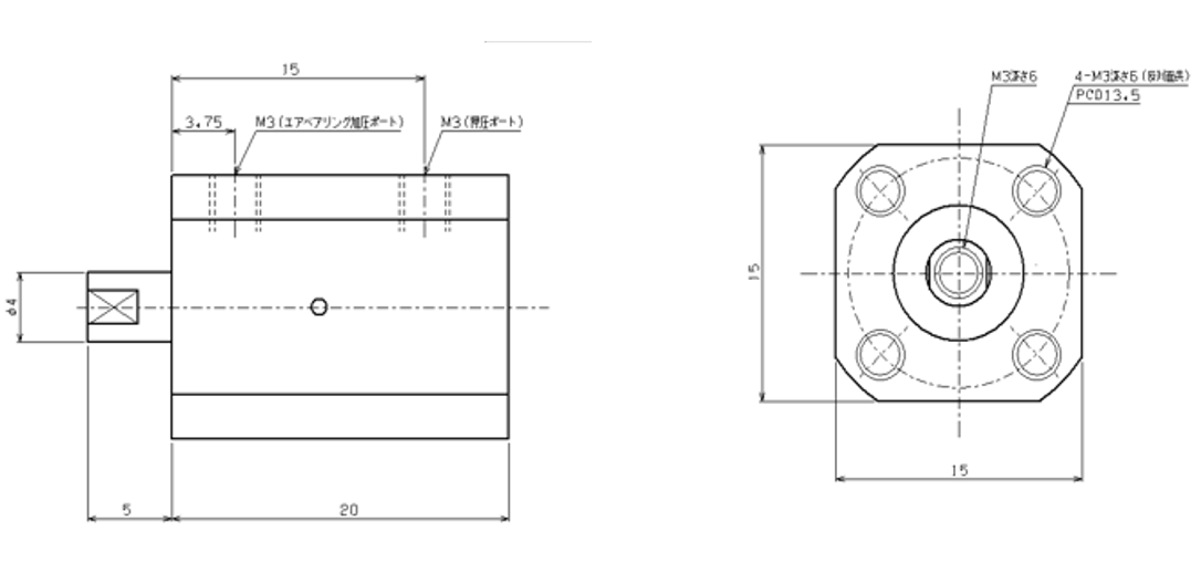 超小型エアベアリングシリンダ『ACS-4-5』　製品寸法.png